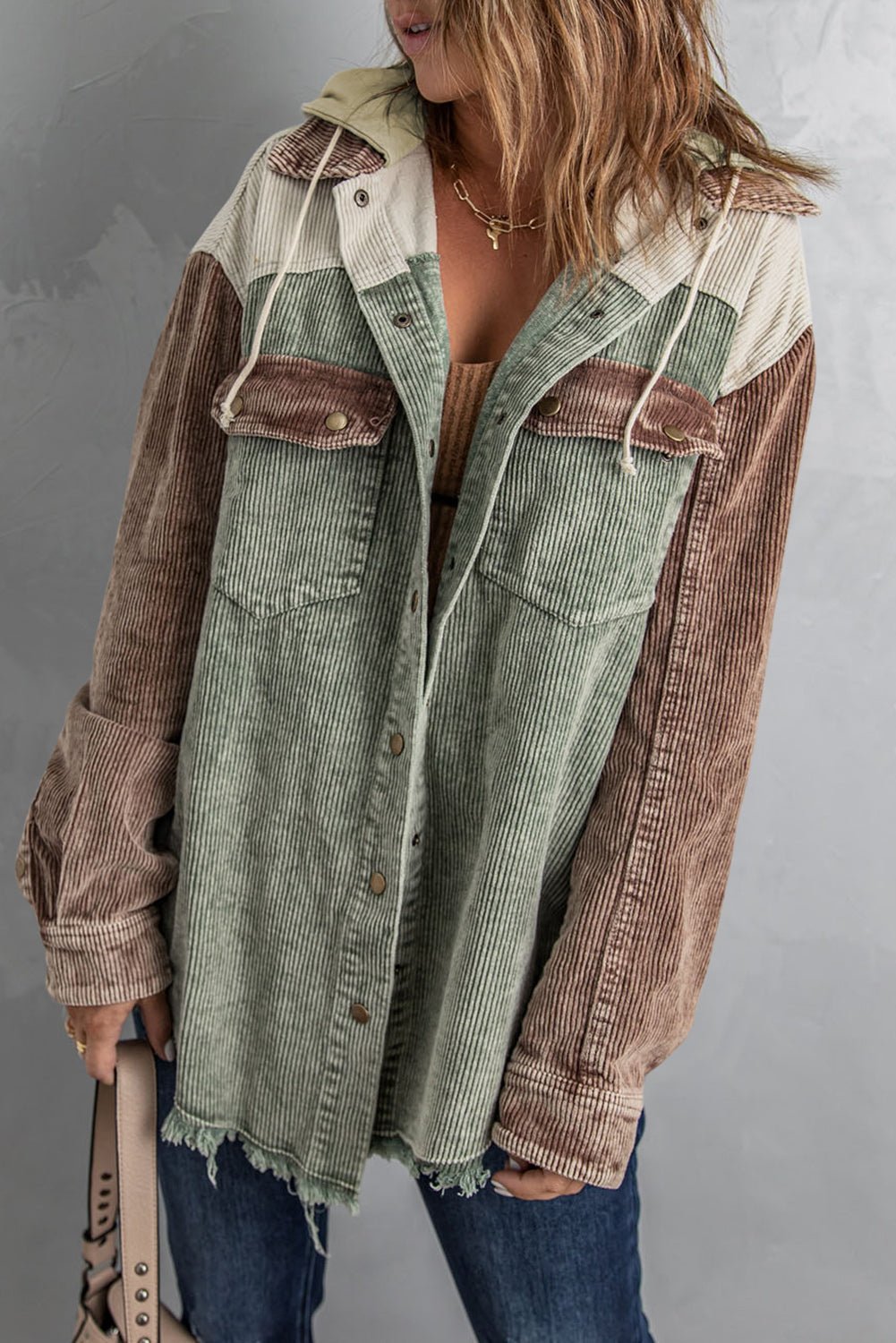 Snap Front Hooded Corduroy Shacket - Roaming Gypsy Boutique