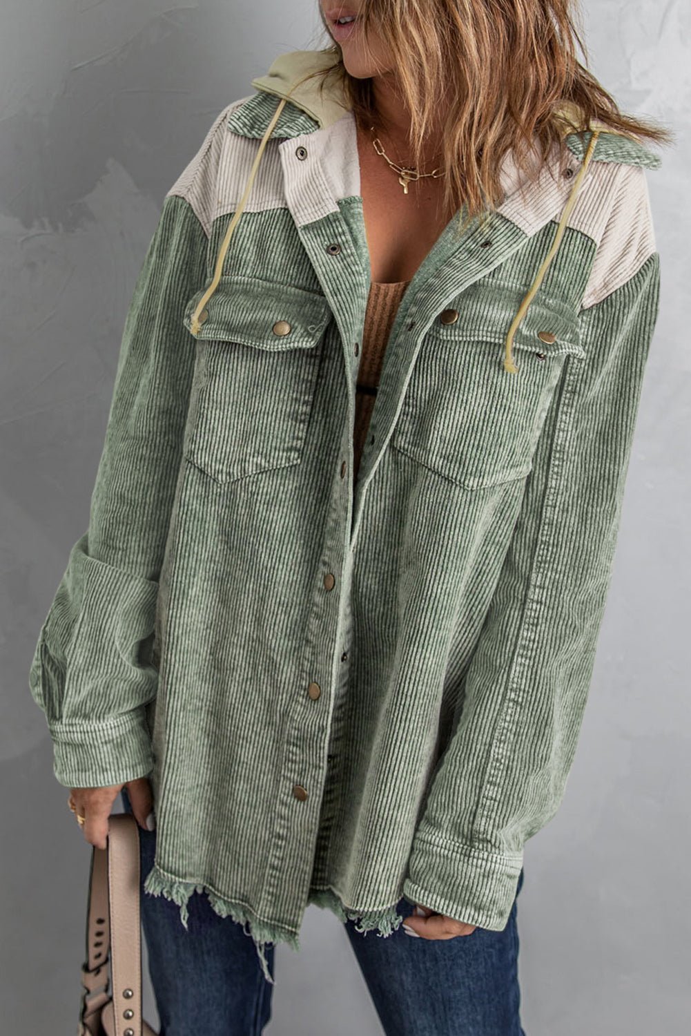 Snap Front Hooded Corduroy Shacket - Roaming Gypsy Boutique