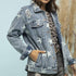 Star Distressed Denim Shacket - Roaming Gypsy Boutique