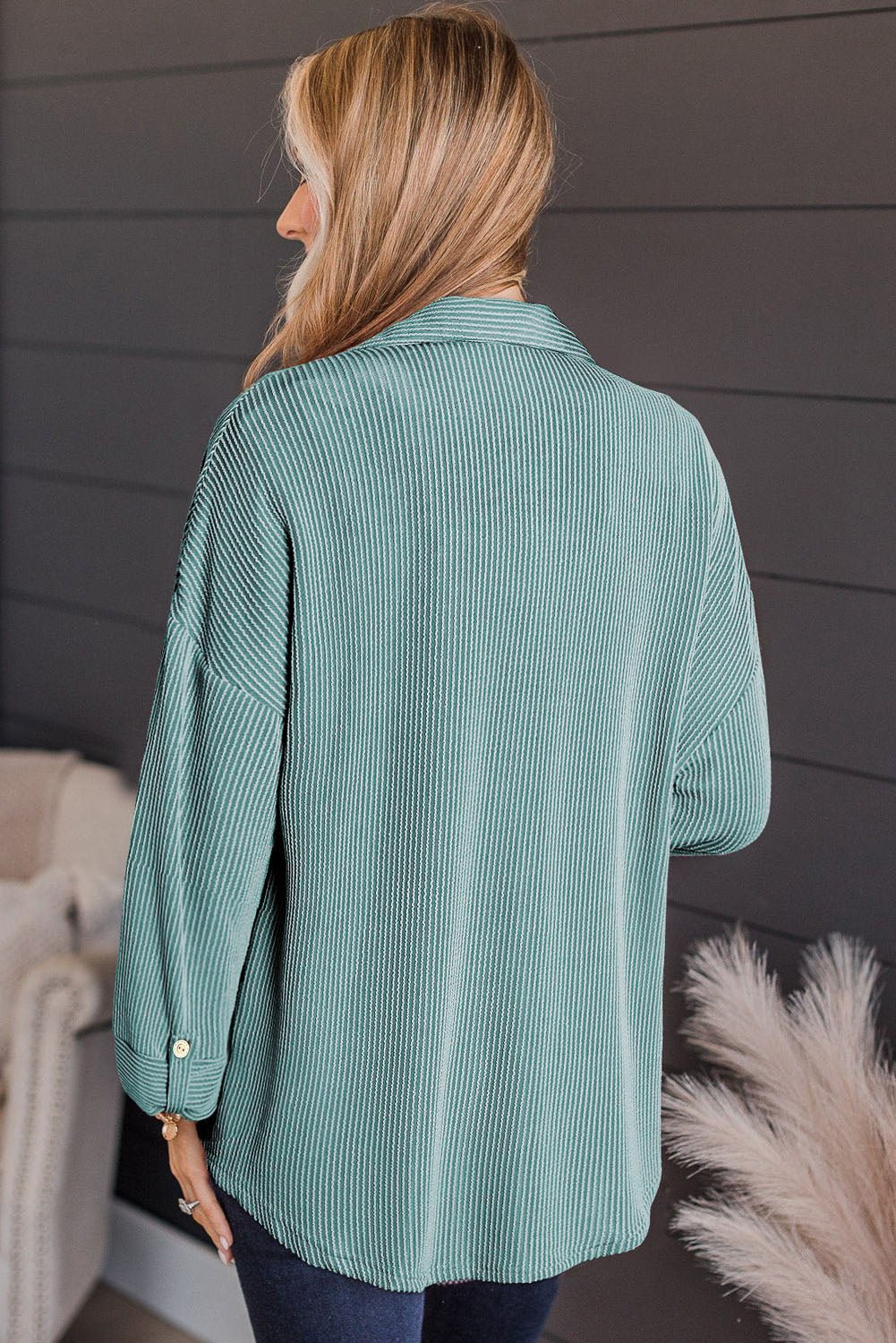 Striped Collared Neck Long Sleeve Shirt - Roaming Gypsy Boutique