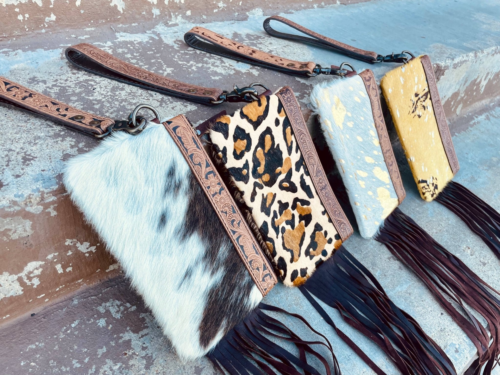 Tooled Cowhide Wristlet Pouch - Roaming Gypsy Boutique