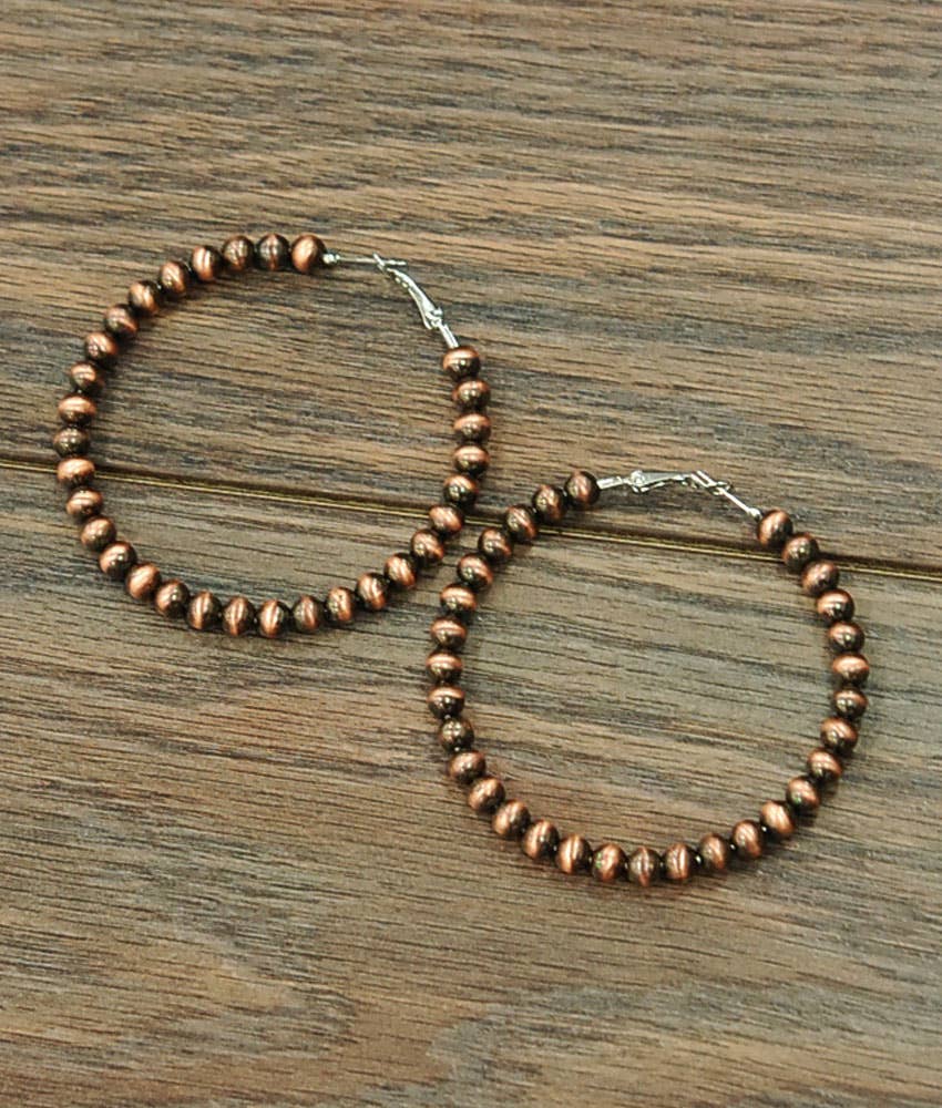 True Turq 6mm Copper Navajo Bead Hoop Earrings - Roaming Gypsy Boutique