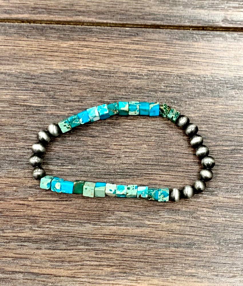 True Turq Navajo Bead, Gemstone Stretch Bracelet - Roaming Gypsy Boutique