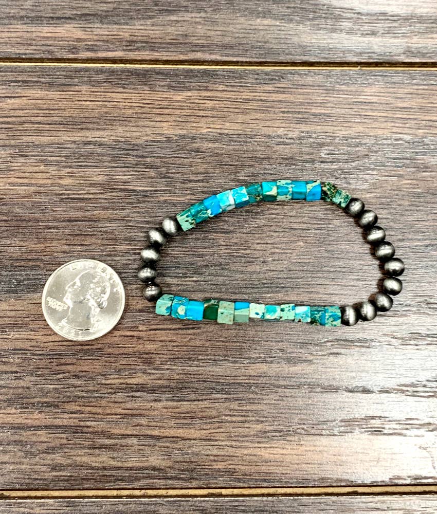 True Turq Navajo Bead, Gemstone Stretch Bracelet - Roaming Gypsy Boutique