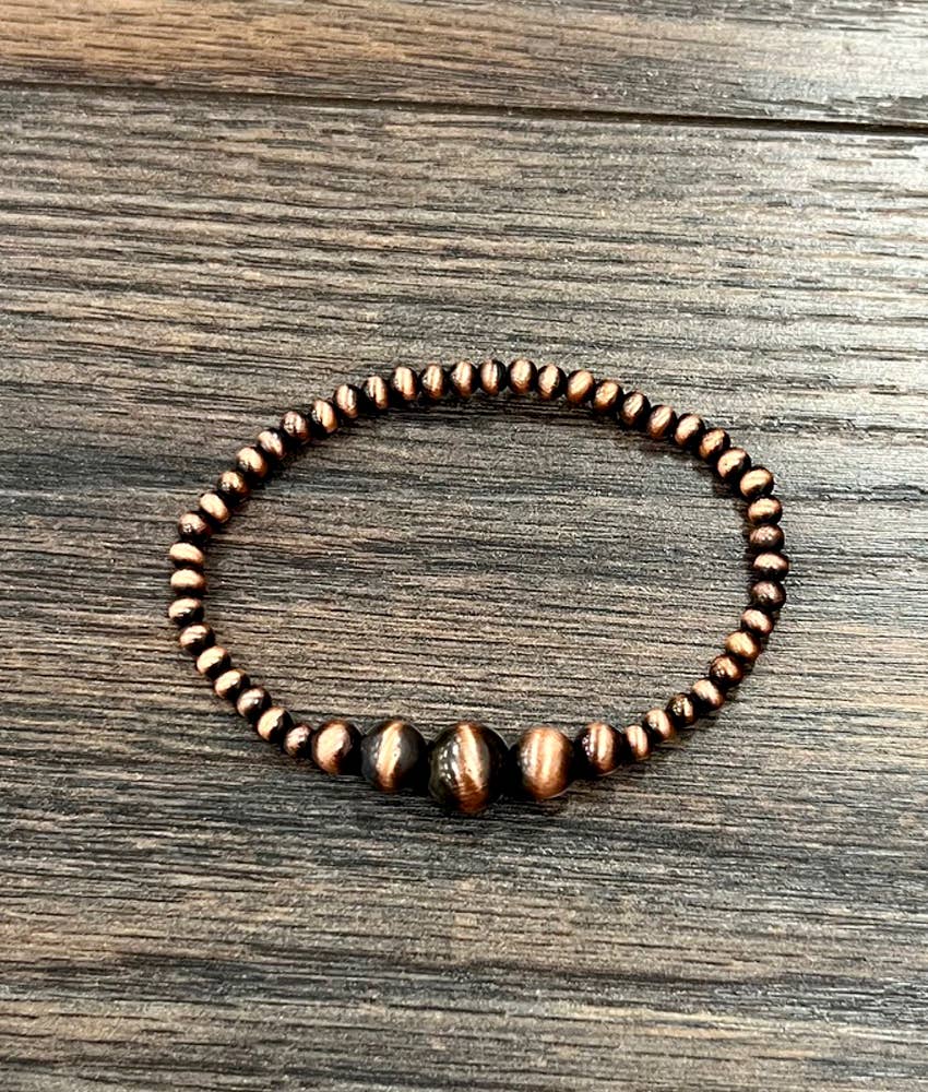 True Turq Navajo Bead Stretch Bracelet Copper - Roaming Gypsy Boutique