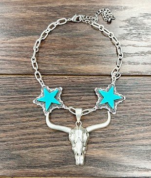 True Turq Stars and Skull Necklace - Roaming Gypsy Boutique