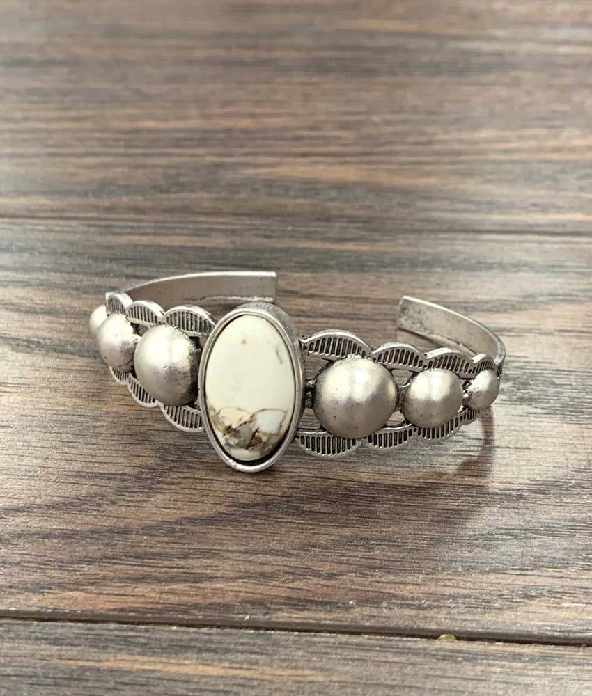 True Turq White Stone Cuff Bracelet - Roaming Gypsy Boutique