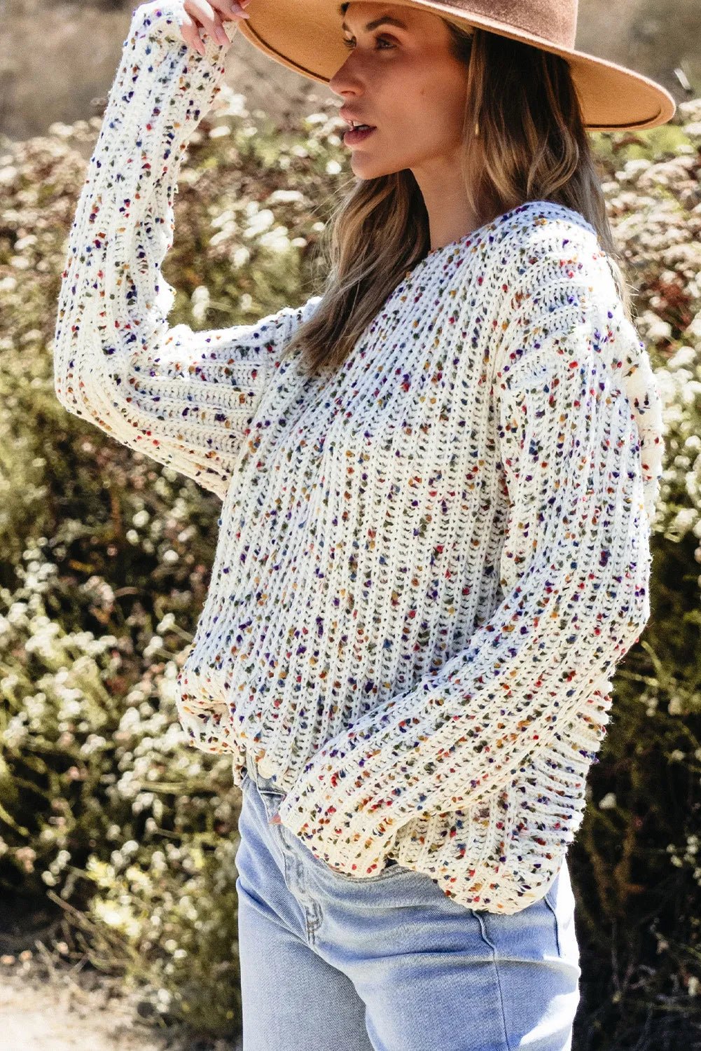 Twisted Confetti Boat Neck Sweater - Roaming Gypsy Boutique