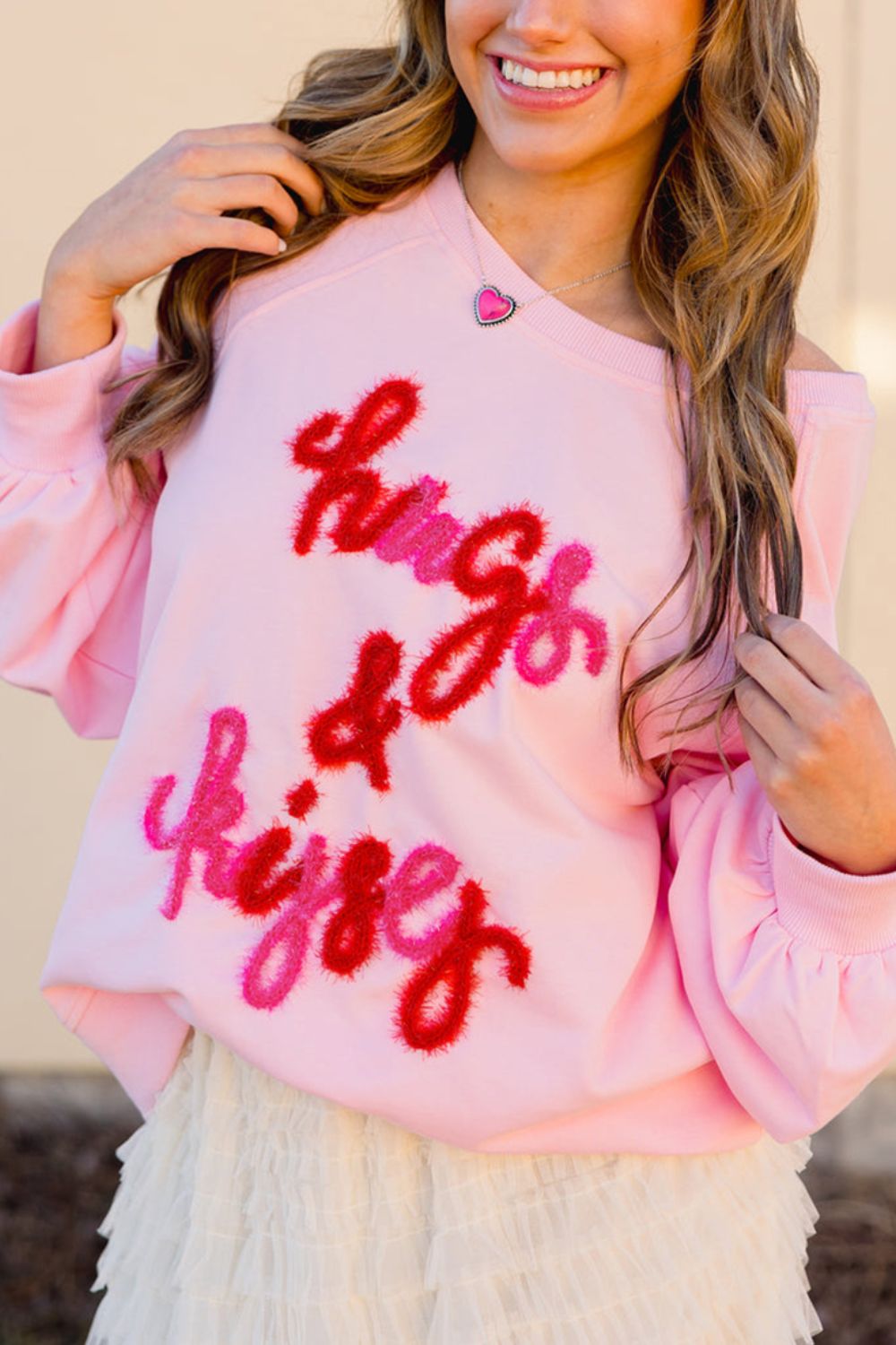 Valentine’s Day HUG AND KISSES Round Neck Sweatshirt - Roaming Gypsy Boutique