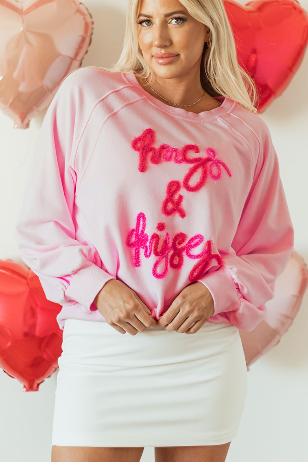 Valentine’s Day HUG AND KISSES Round Neck Sweatshirt - Roaming Gypsy Boutique