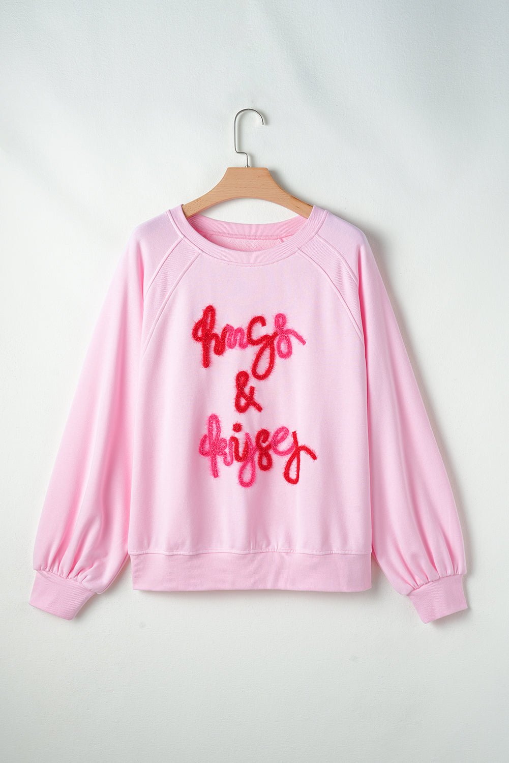 Valentine’s Day HUG AND KISSES Round Neck Sweatshirt - Roaming Gypsy Boutique