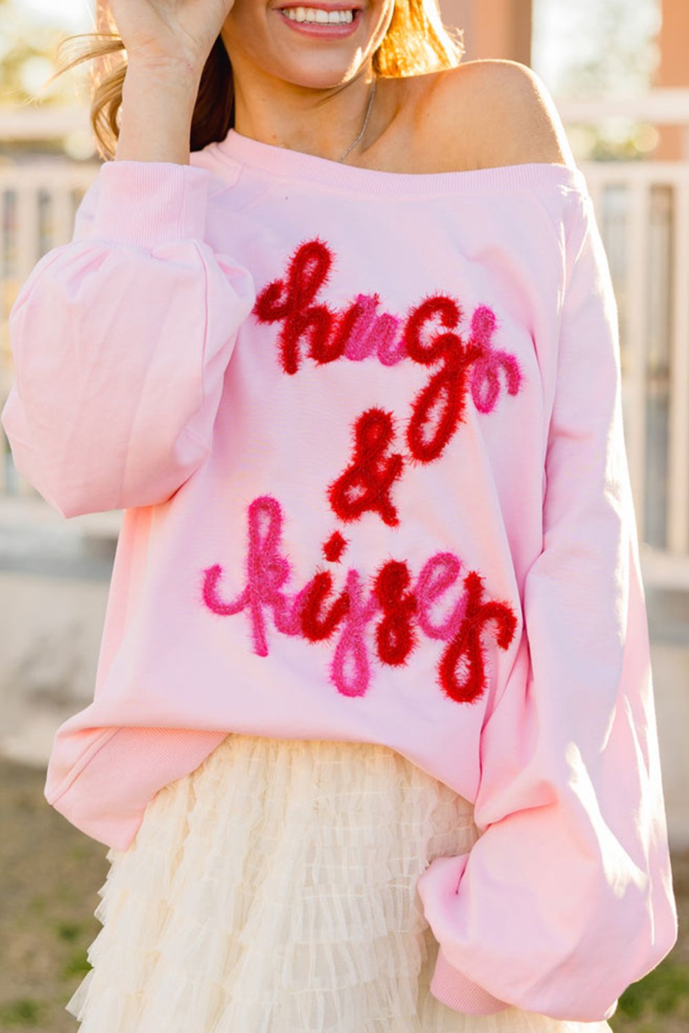 Valentine’s Day HUG AND KISSES Round Neck Sweatshirt - Roaming Gypsy Boutique