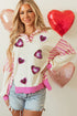 Valentine’s Day Sequin Heart Pattern Long Sleeve Sweatshirt - Roaming Gypsy Boutique