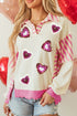 Valentine’s Day Sequin Heart Pattern Long Sleeve Sweatshirt - Roaming Gypsy Boutique