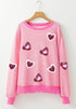 Valentine’s Day Sequin Heart Striped Round Neck Long Sleeve Sweatshirt - Roaming Gypsy Boutique