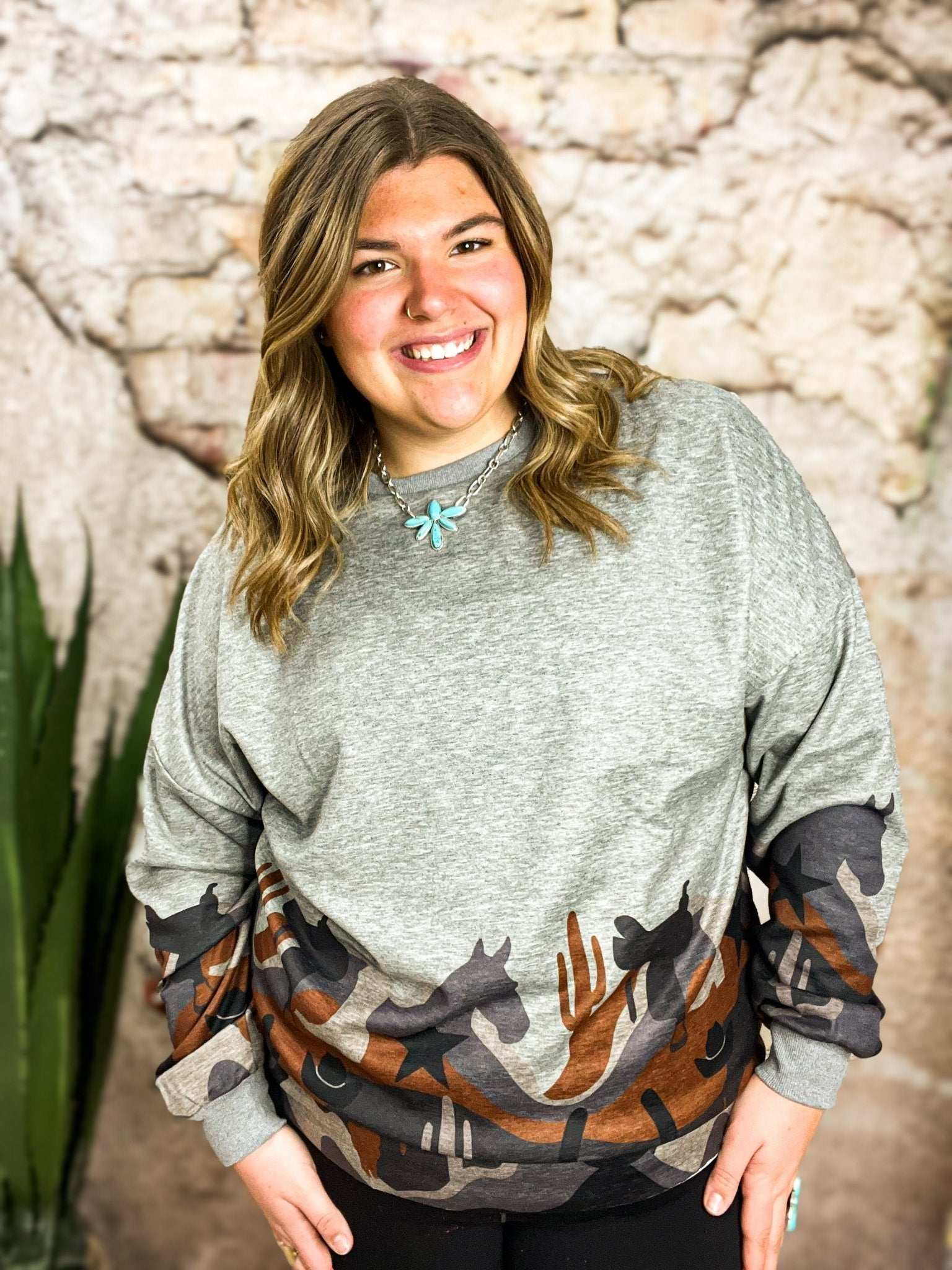 Wave Western Print Sweater - Roaming Gypsy Boutique