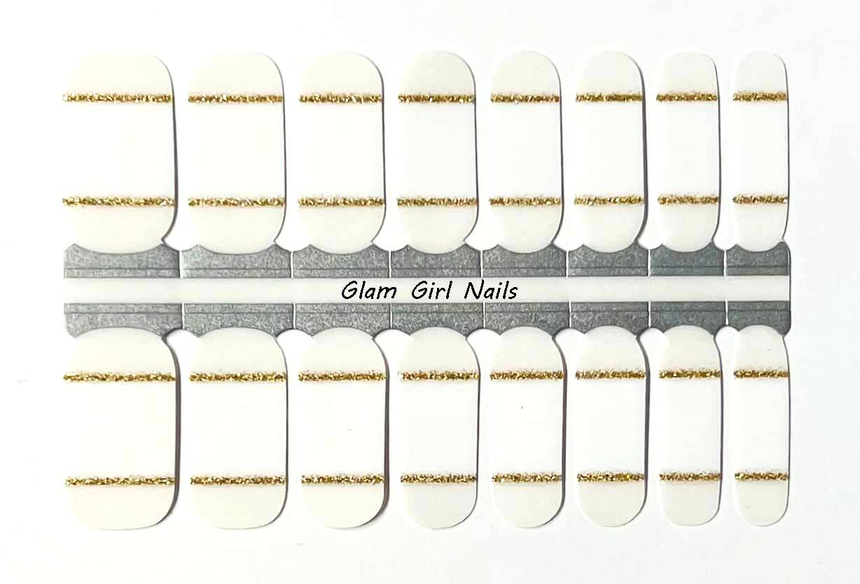 White and Gold French Manicure Nail Wraps - Roaming Gypsy Boutique