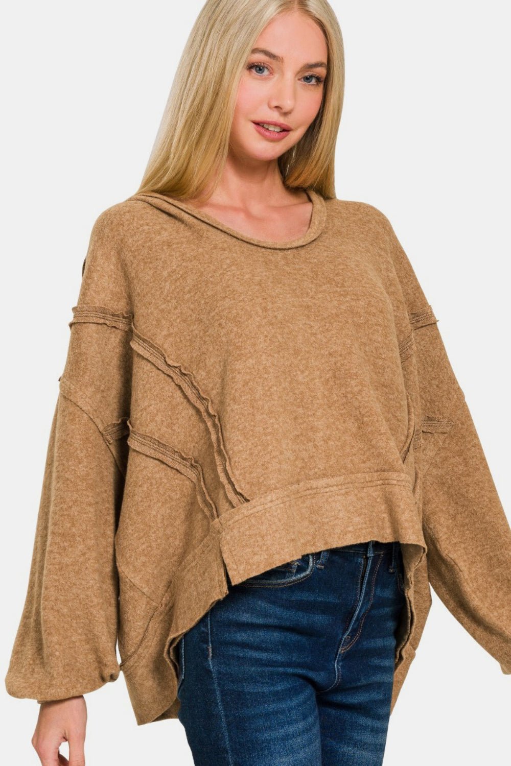 Zenana Brushed Hacci Exposed Seam Hoodie - Roaming Gypsy Boutique